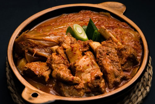 Braised Pork Ribs with Aged Kimchi and Dried Radish Greens